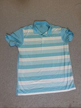 Puma Men’s L Light Blue & White Striped Golf Polo